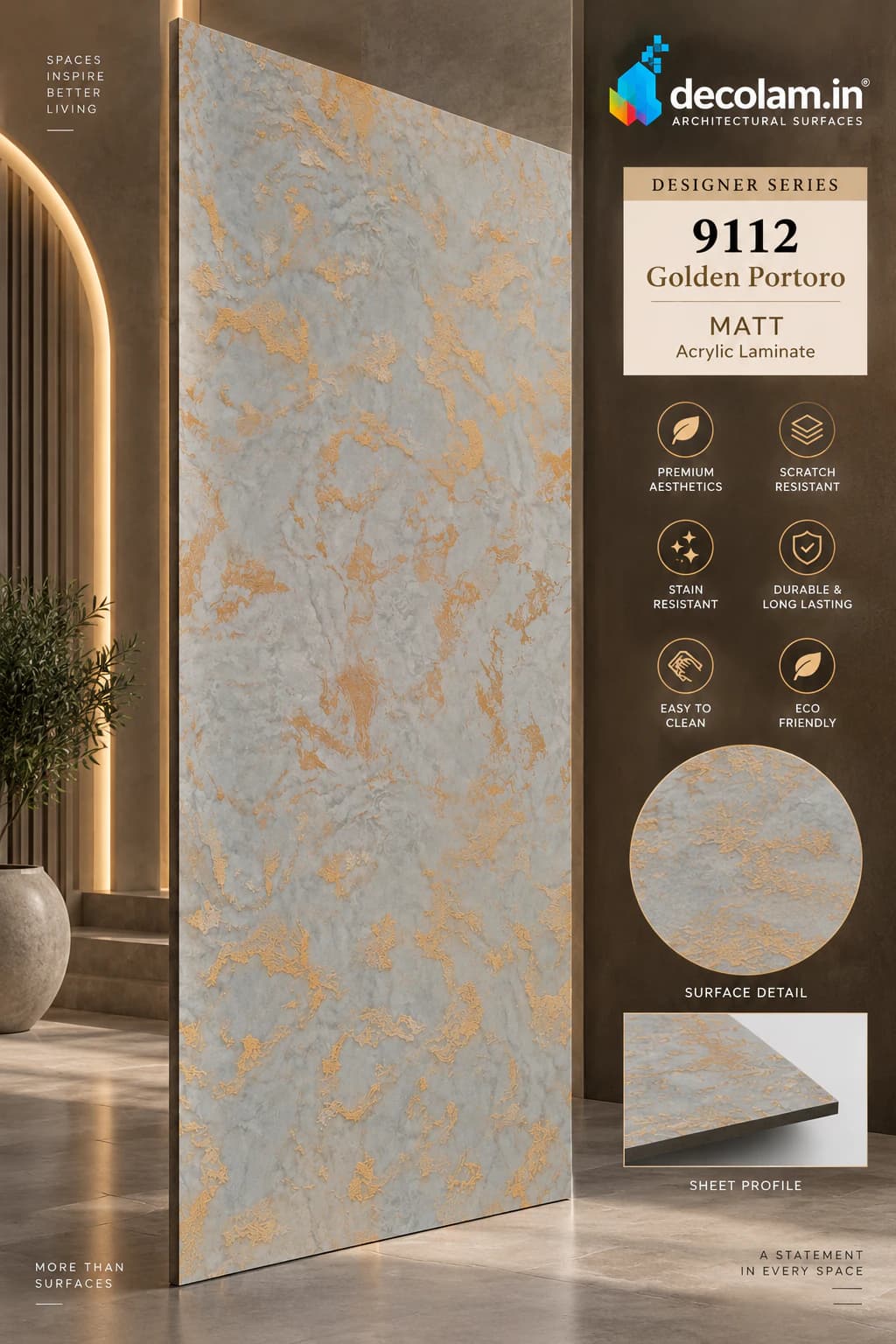 Golden Portoro MATT Acrylic Laminate