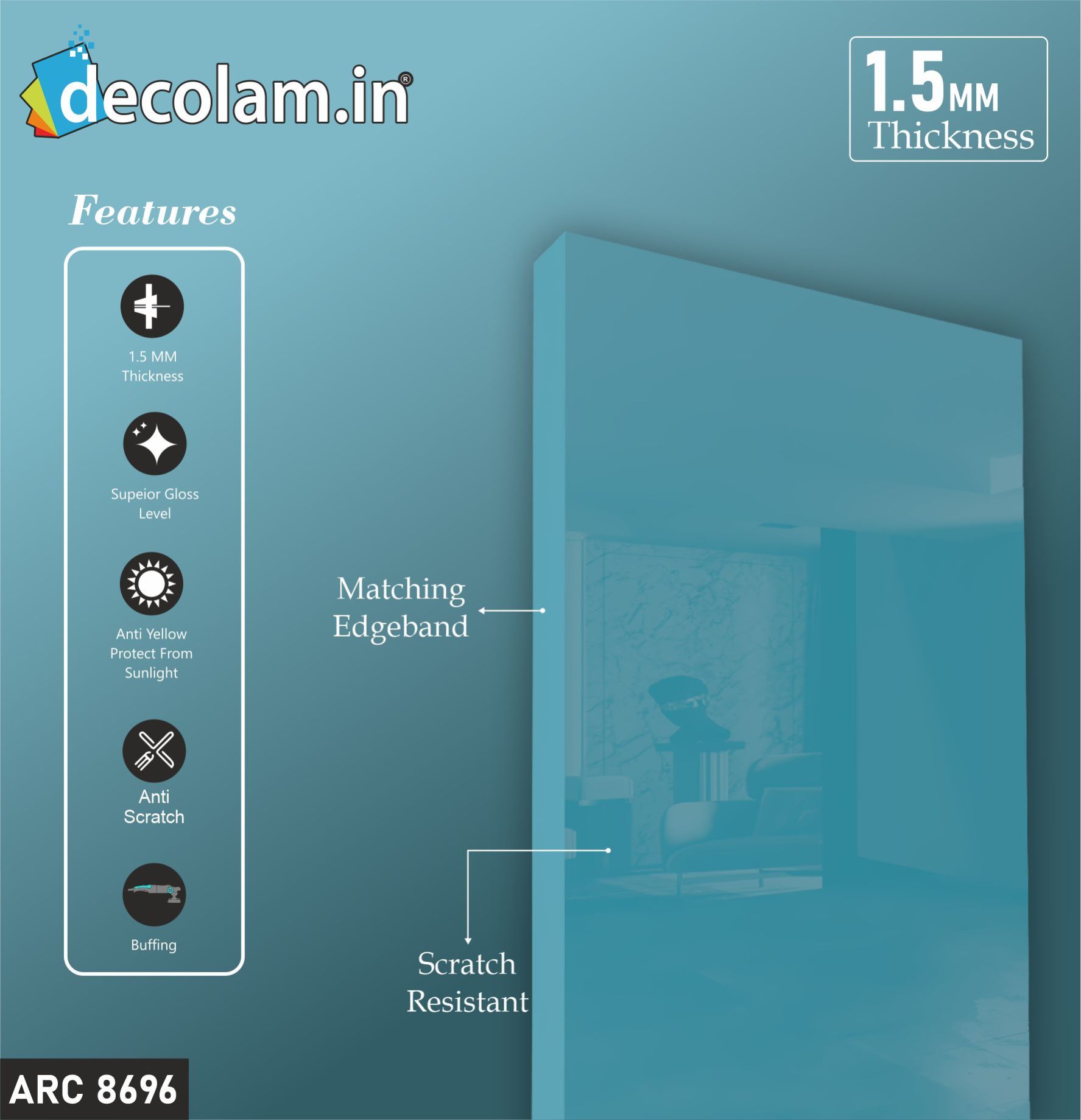 Decolam ARC8696 Peacock Blue 6H Anti Scratch Plain Acrylic Laminate image 1
