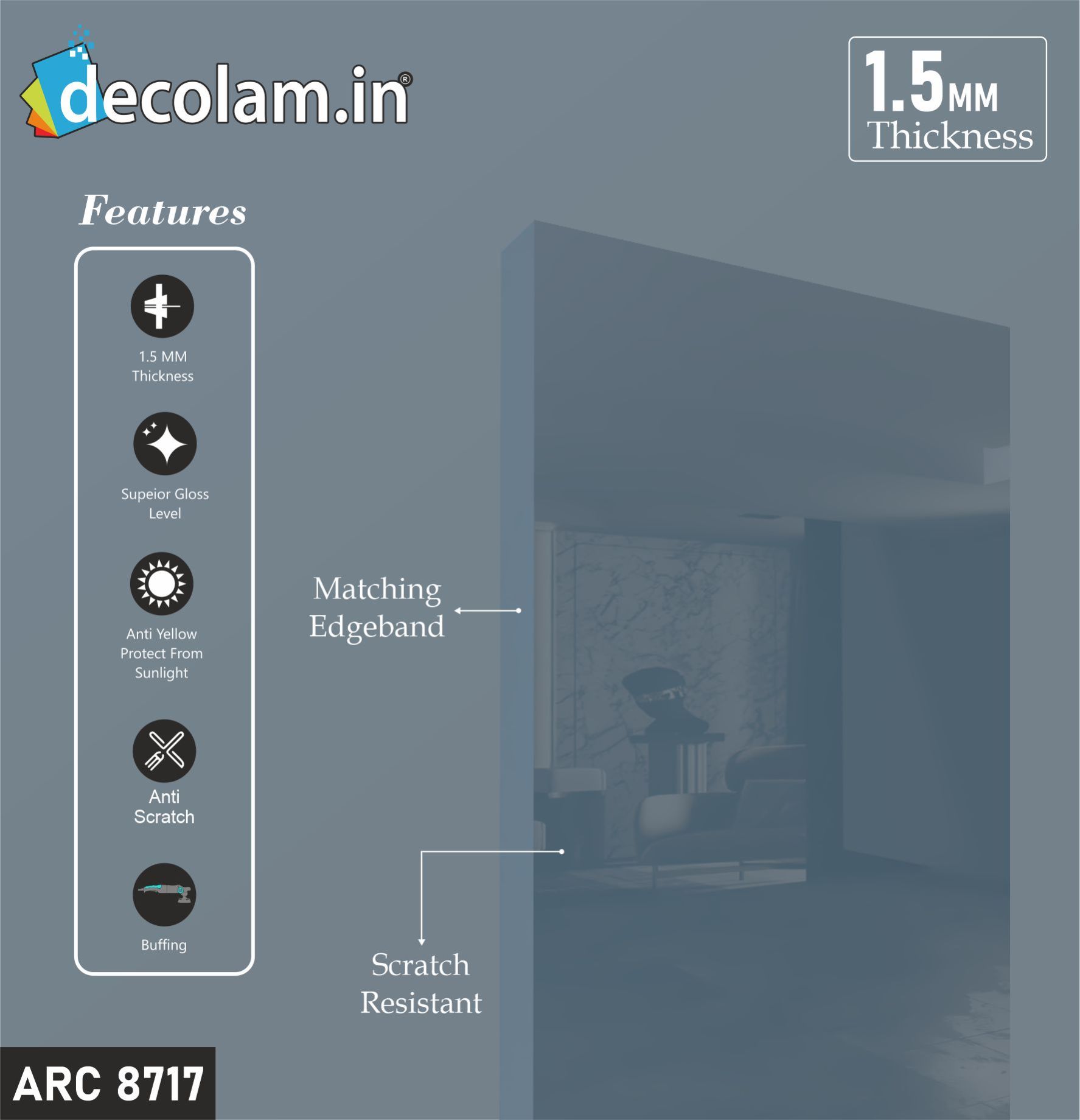 Decolam ARC8717 Bondi Blue 6H Anti Scratch Plain Acrylic Laminate image 1