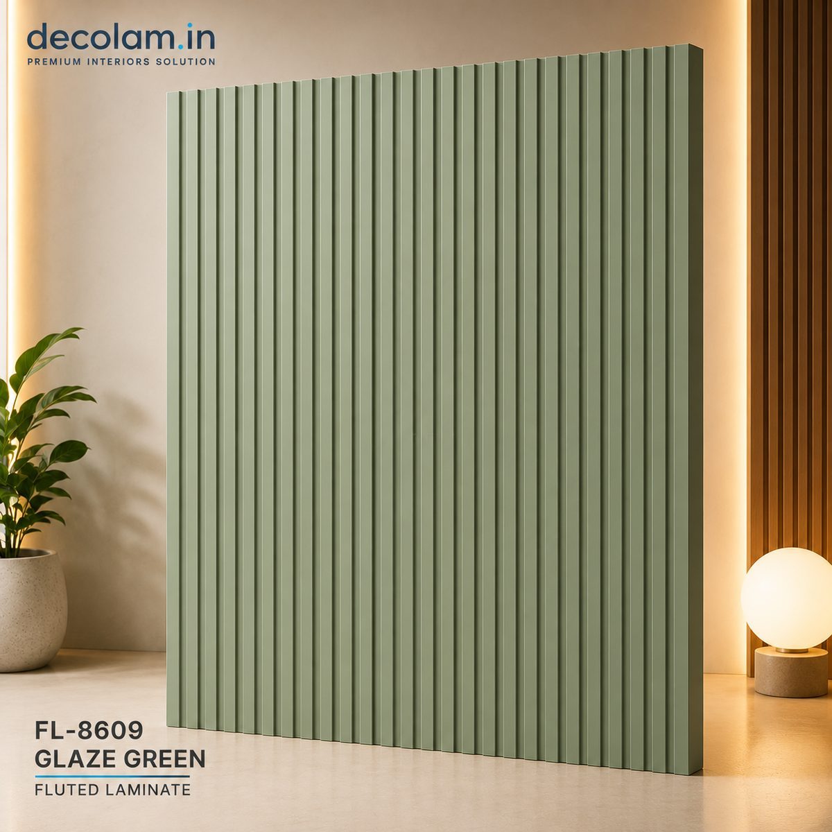 Decolam Fluted Series FL-8609 Glaze Green Acrylic Laminate