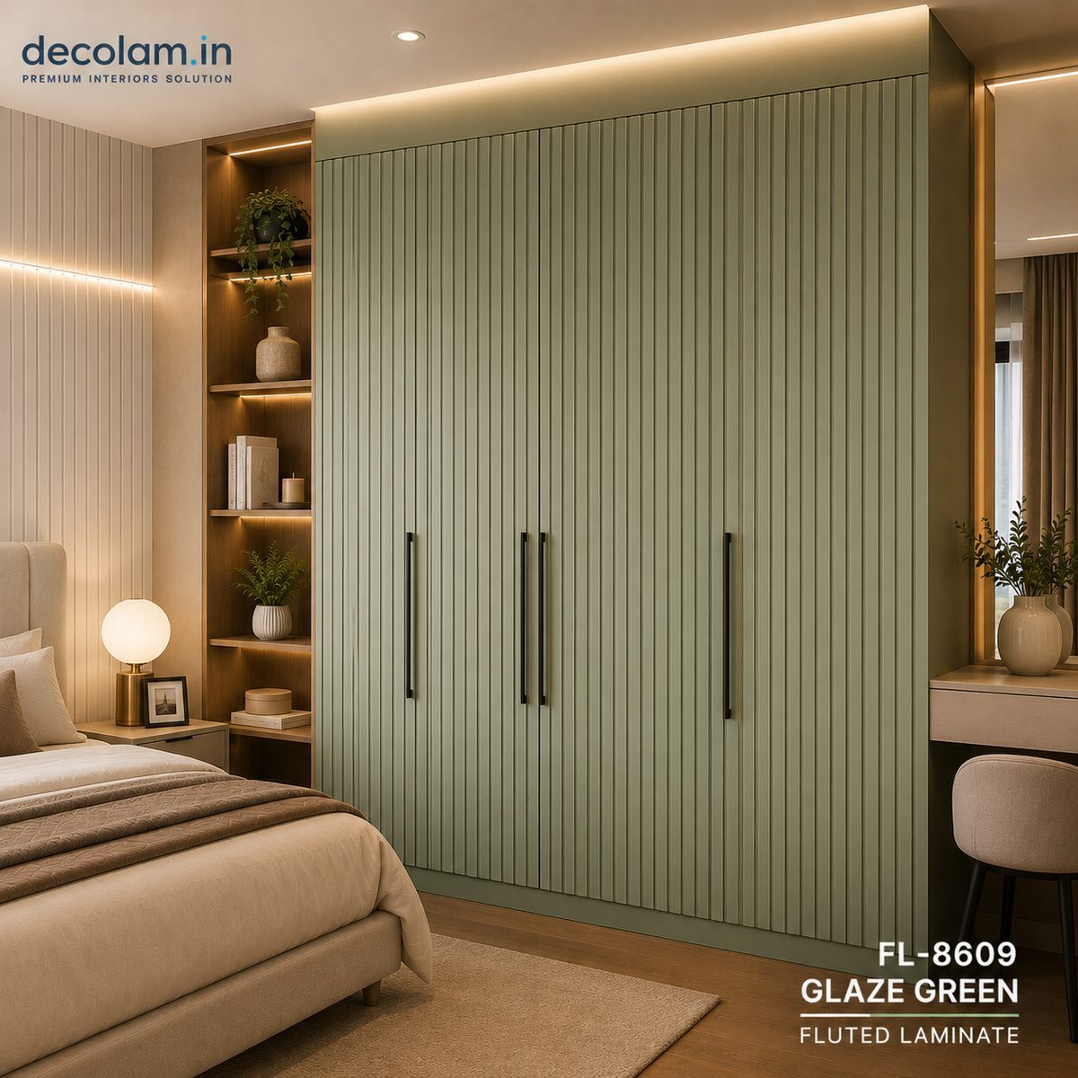 Decolam Fluted Series FL-8609 Glaze Green Acrylic Laminate image 3