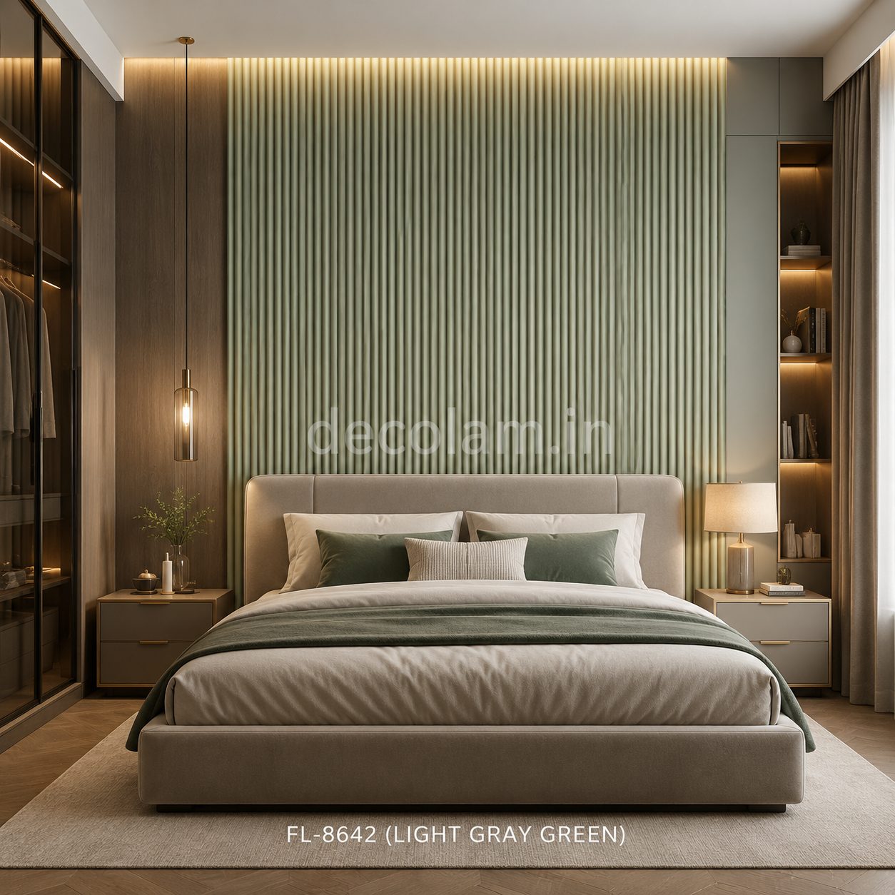 Decolam Fluted Series FL-8642 Light Gray Green Acrylic Laminate image 2