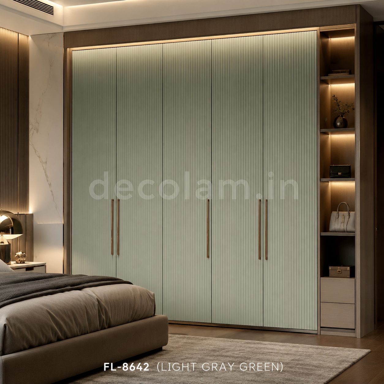 Decolam Fluted Series FL-8642 Light Gray Green Acrylic Laminate image 3
